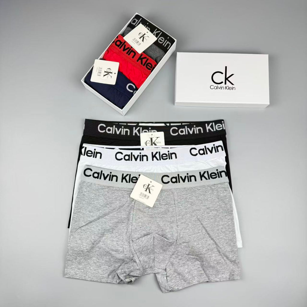 Calvin Klein Red, White, Navy, Grey & Black Cotton Men's Boxer Briefs - 3-Piece Box