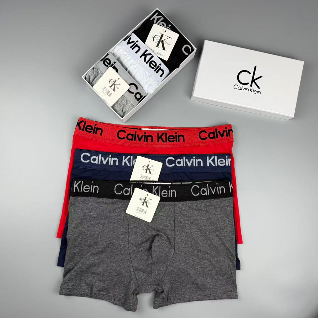 Calvin Klein Red, White, Navy, Grey & Black Cotton Men's Boxer Briefs - 3-Piece Box
