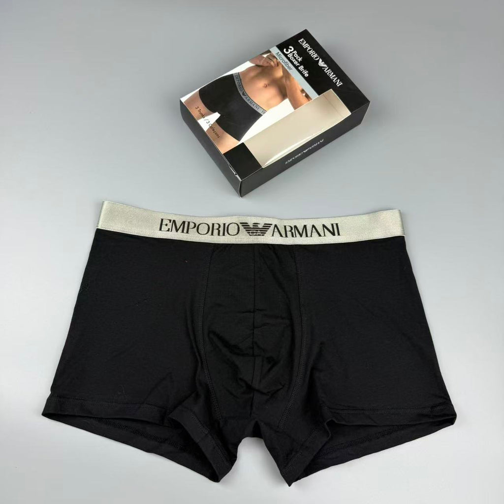 Armani Black, White & Grey Cotton Men's Boxer Briefs - 3-Piece Box