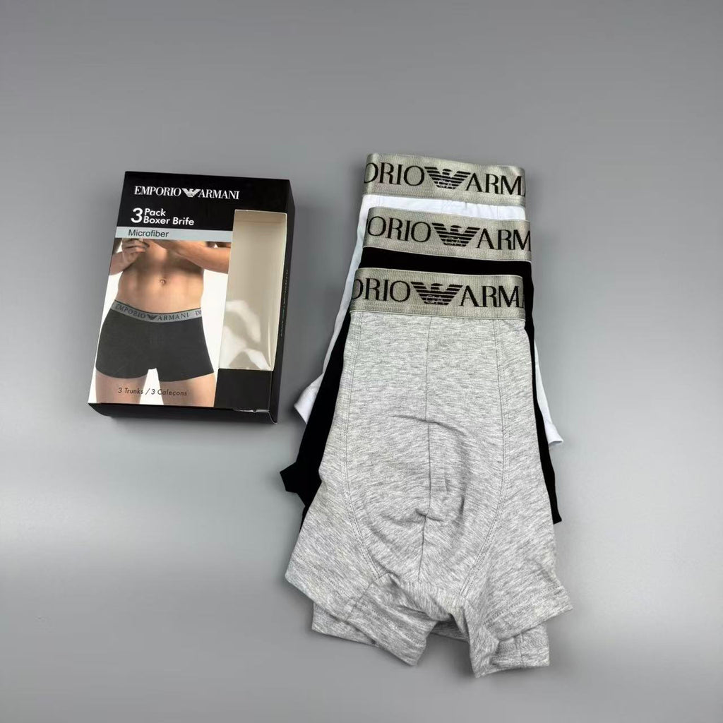 Armani Cotton Visible Colour, Waistband And Emblem Details Men's Boxer Briefs - 3-Piece Box