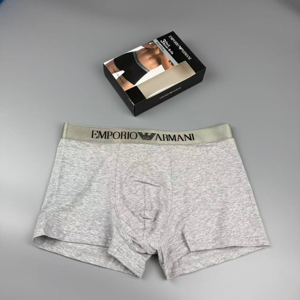 Armani Cotton Visible Colour, Waistband And Emblem Details Men's Boxer Briefs - 3-Piece Box