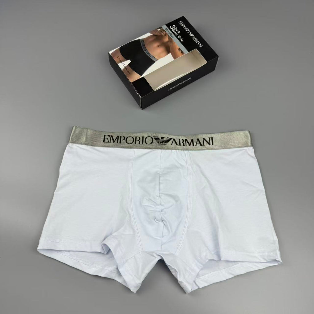 Armani Cotton Visible Colour, Waistband And Emblem Details Men's Boxer Briefs - 3-Piece Box