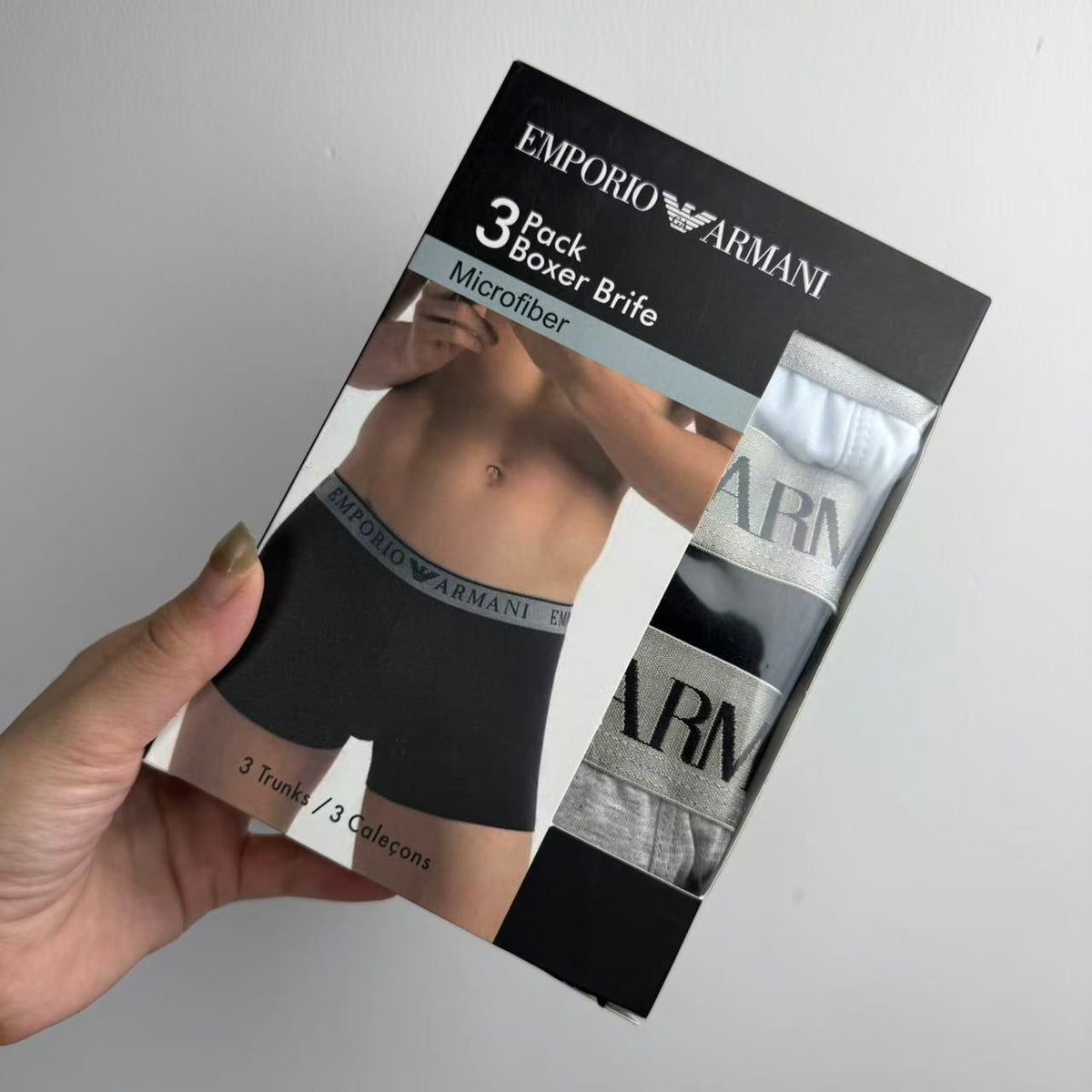 Armani Cotton Visible Colour, Waistband And Emblem Details Men's Boxer Briefs - 3-Piece Box
