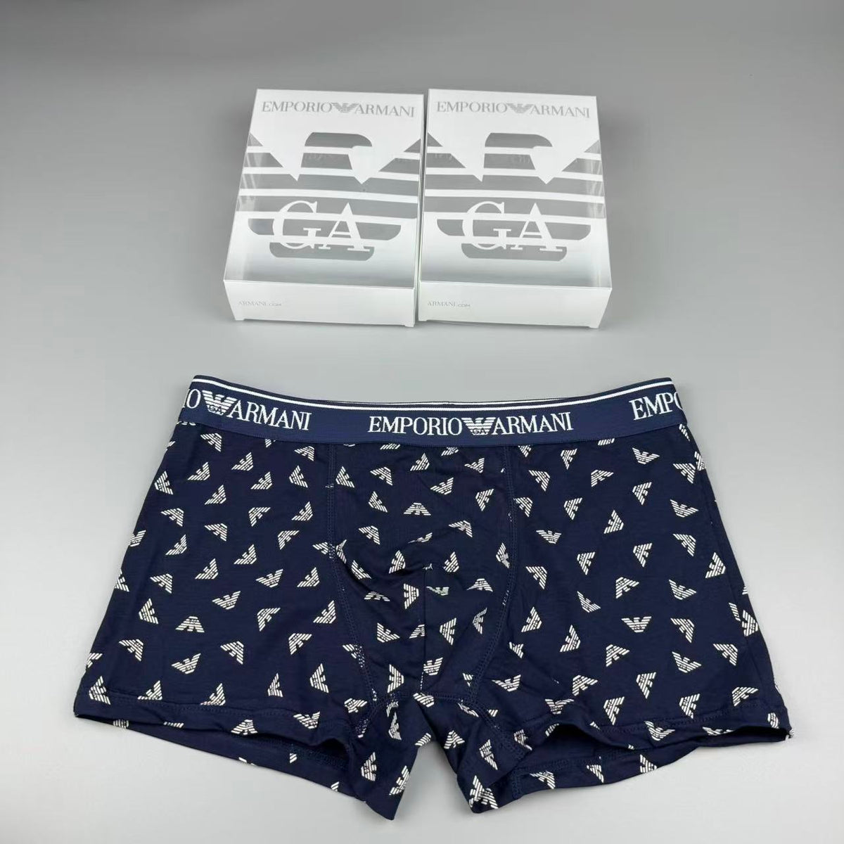 Armani Cotton All-Over Logo Pattern Men's Boxer Briefs - 3-Piece Box