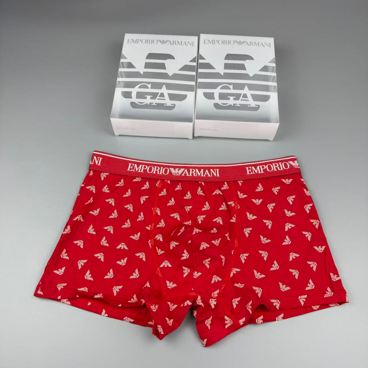 Armani Cotton All-Over Logo Pattern Men's Boxer Briefs - 3-Piece Box