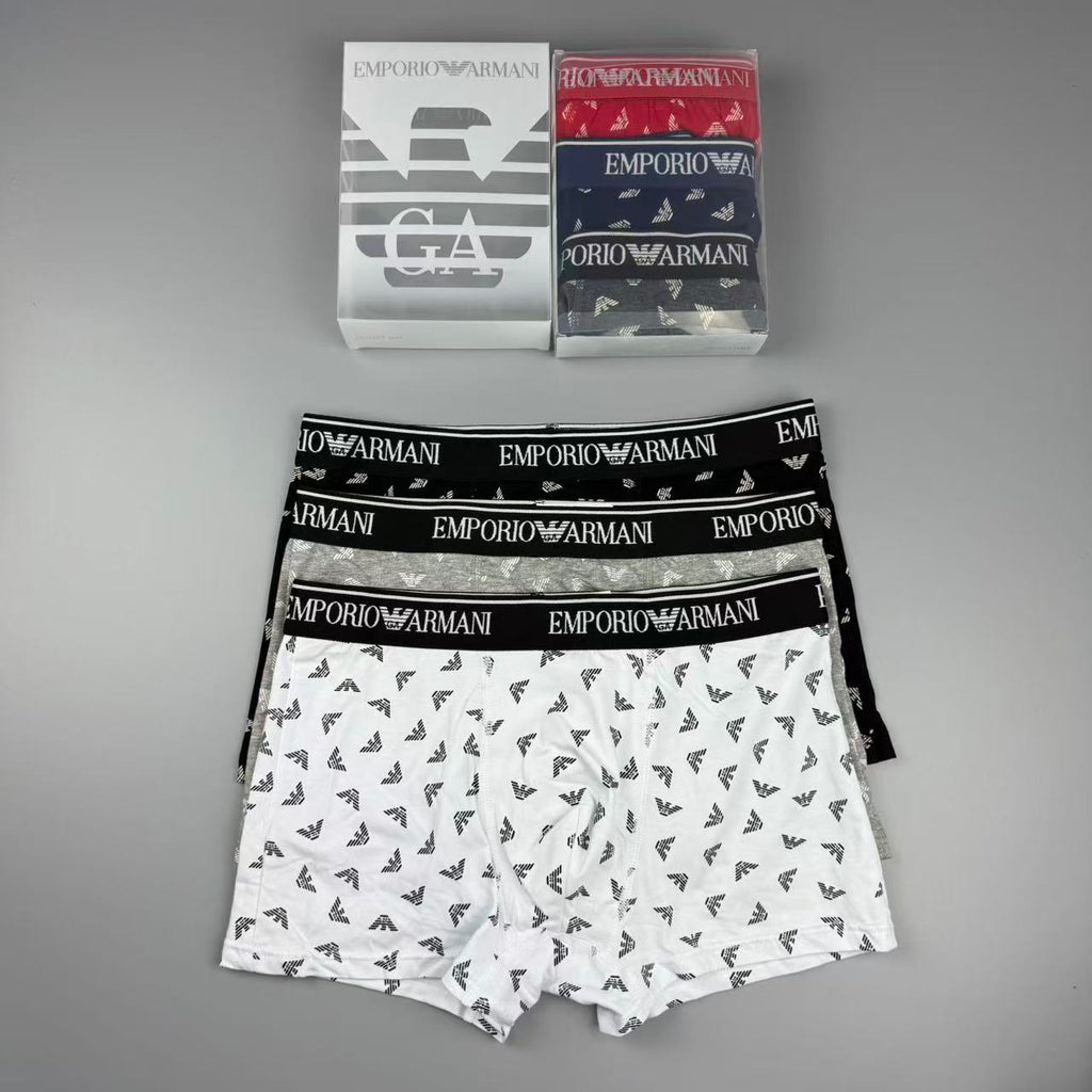 Armani Cotton All-Over Logo Pattern Men's Boxer Briefs - 3-Piece Box