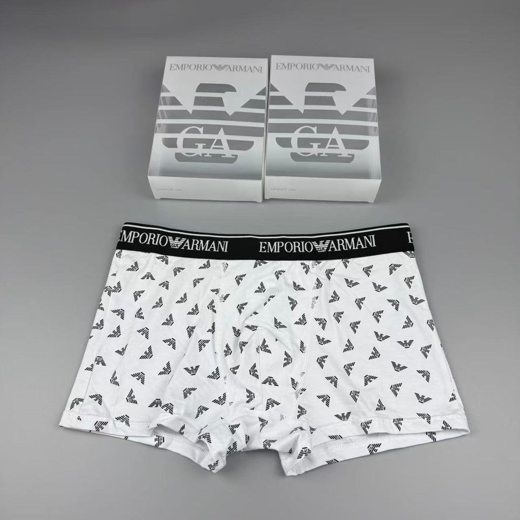 Armani Cotton All-Over Logo Pattern Men's Boxer Briefs - 3-Piece Box