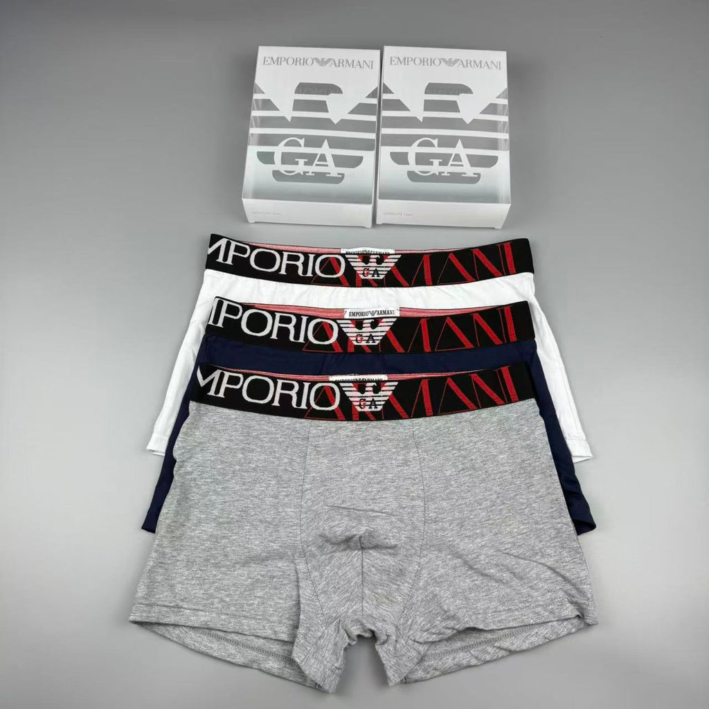 Armani Cotton Visible Colour, Waistband And Emblem Details Men's Boxer Briefs - 3-Piece Box