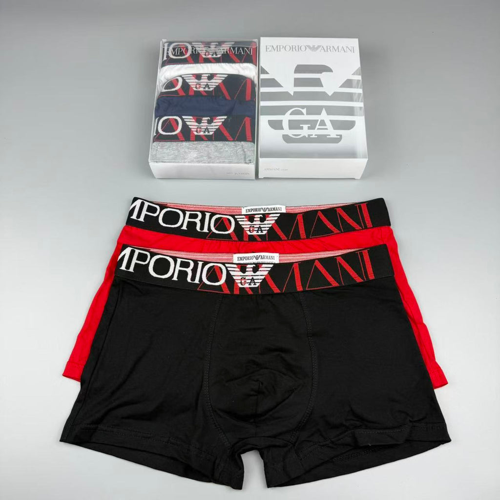 Armani Cotton Visible Colour, Waistband And Emblem Details Men's Boxer Briefs - 3-Piece Box
