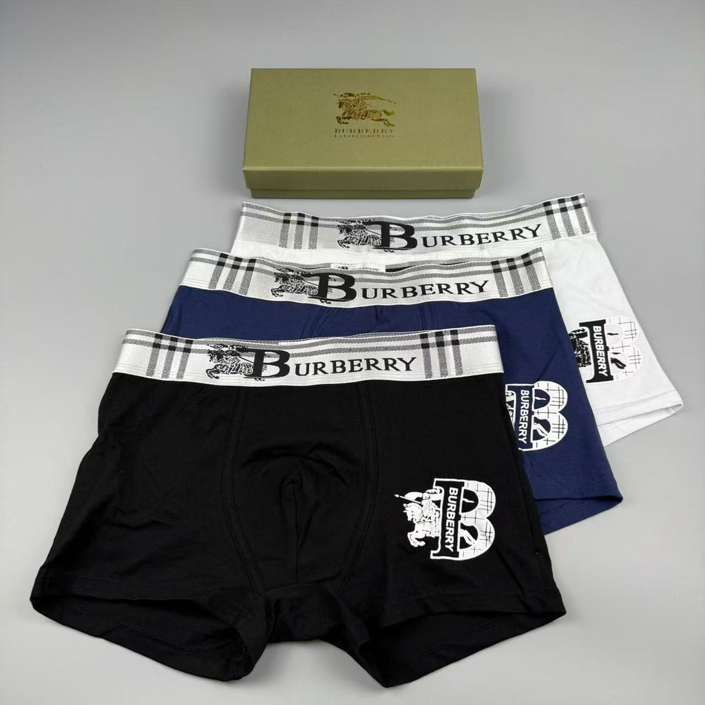 Burberry Cotton Visible Colour, Waistband And Emblem Details Men's Boxer Briefs - 3-Piece Box