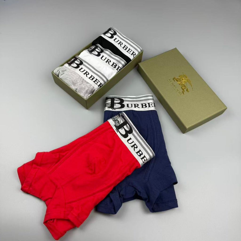 Burberry Cotton Visible Colour, Waistband And Emblem Details Men's Boxer Briefs - 3-Piece Box