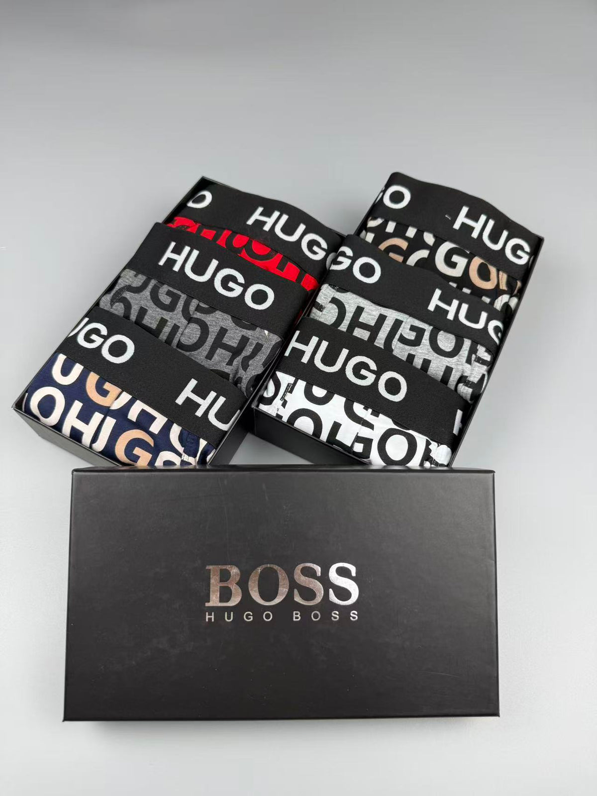 Boss Cotton All-Over Logo Pattern Men's Boxer Briefs - 3-Piece Box