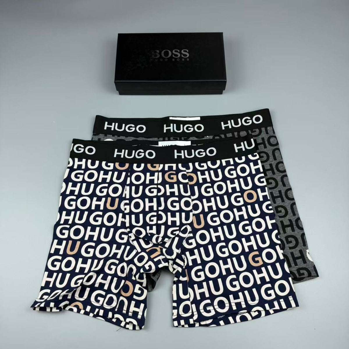 Boss Cotton All-Over Logo Pattern Men's Boxer Briefs - 3-Piece Box