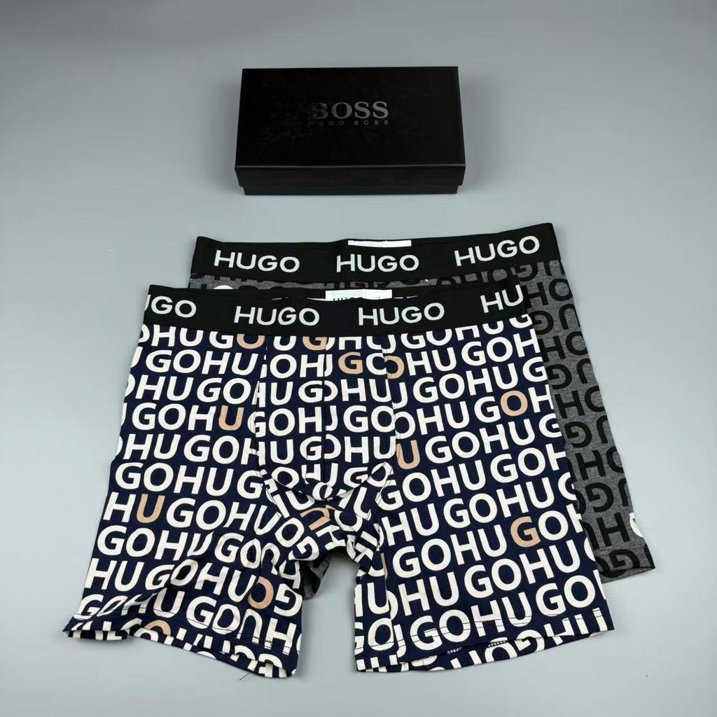 Boss Cotton All-Over Logo Pattern Men's Boxer Briefs - 3-Piece Box