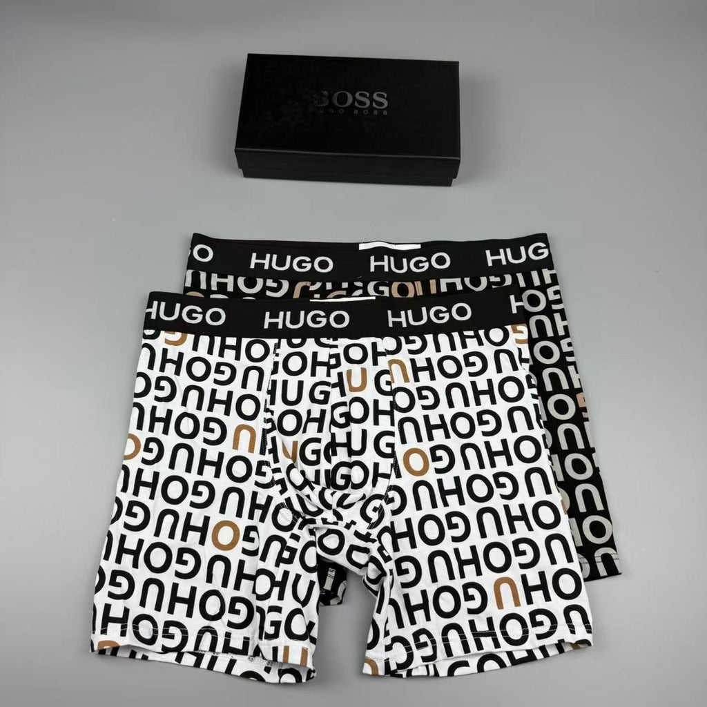 Boss Cotton All-Over Logo Pattern Men's Boxer Briefs - 3-Piece Box