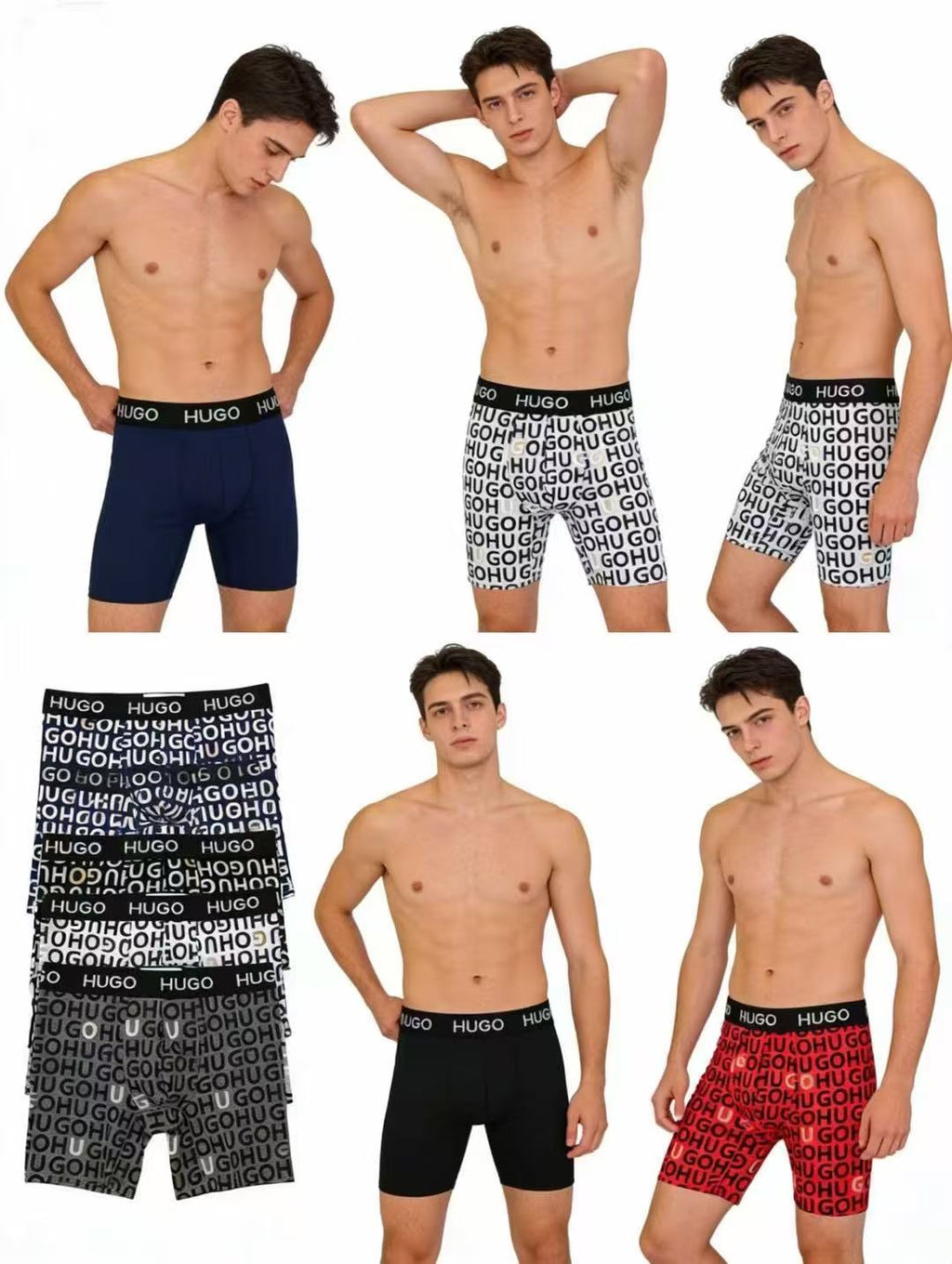 Boss Cotton All-Over Logo Pattern Men's Boxer Briefs - 3-Piece Box