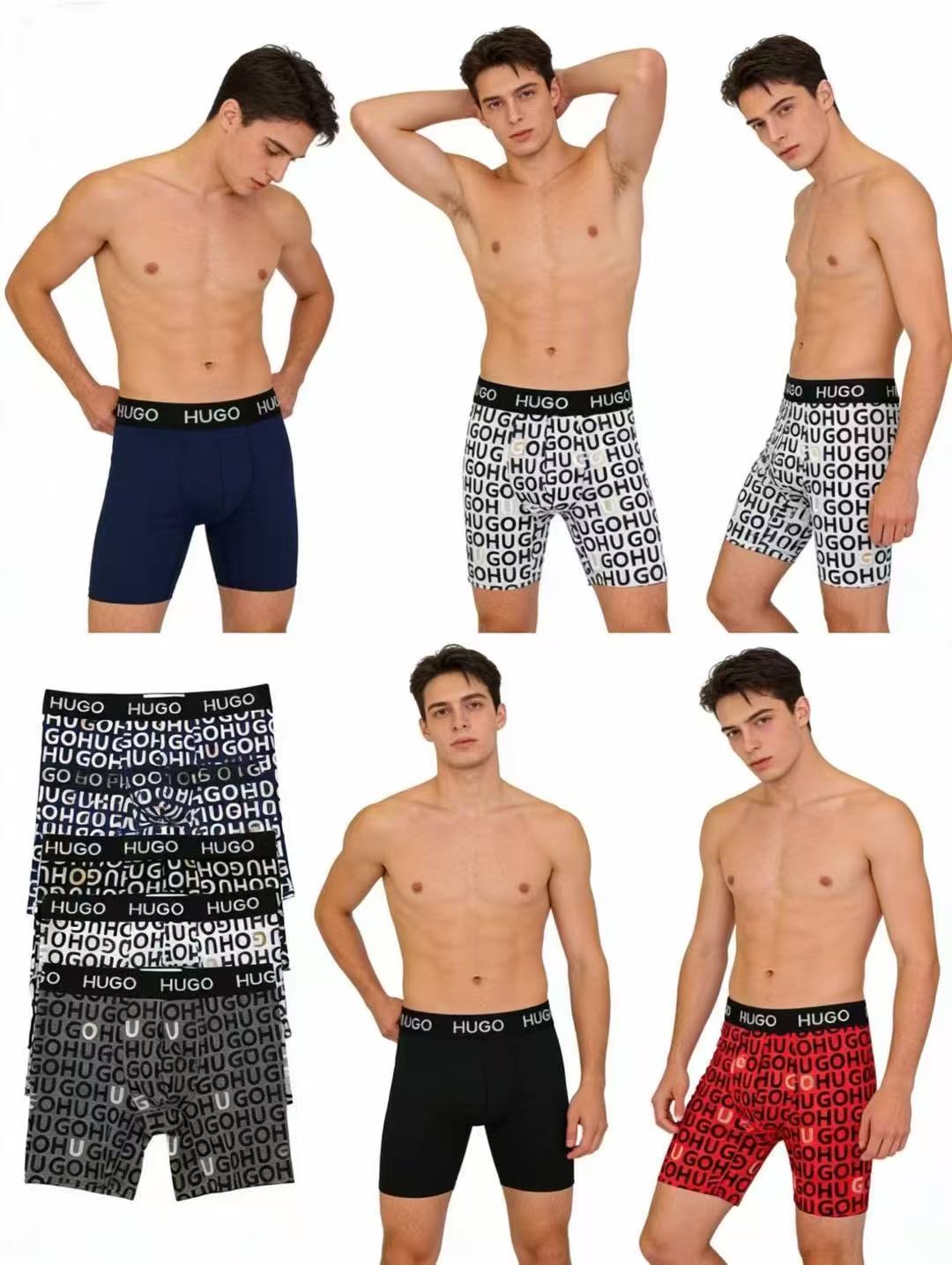 Boss Cotton All-Over Logo Pattern Men's Boxer Briefs - 3-Piece Box