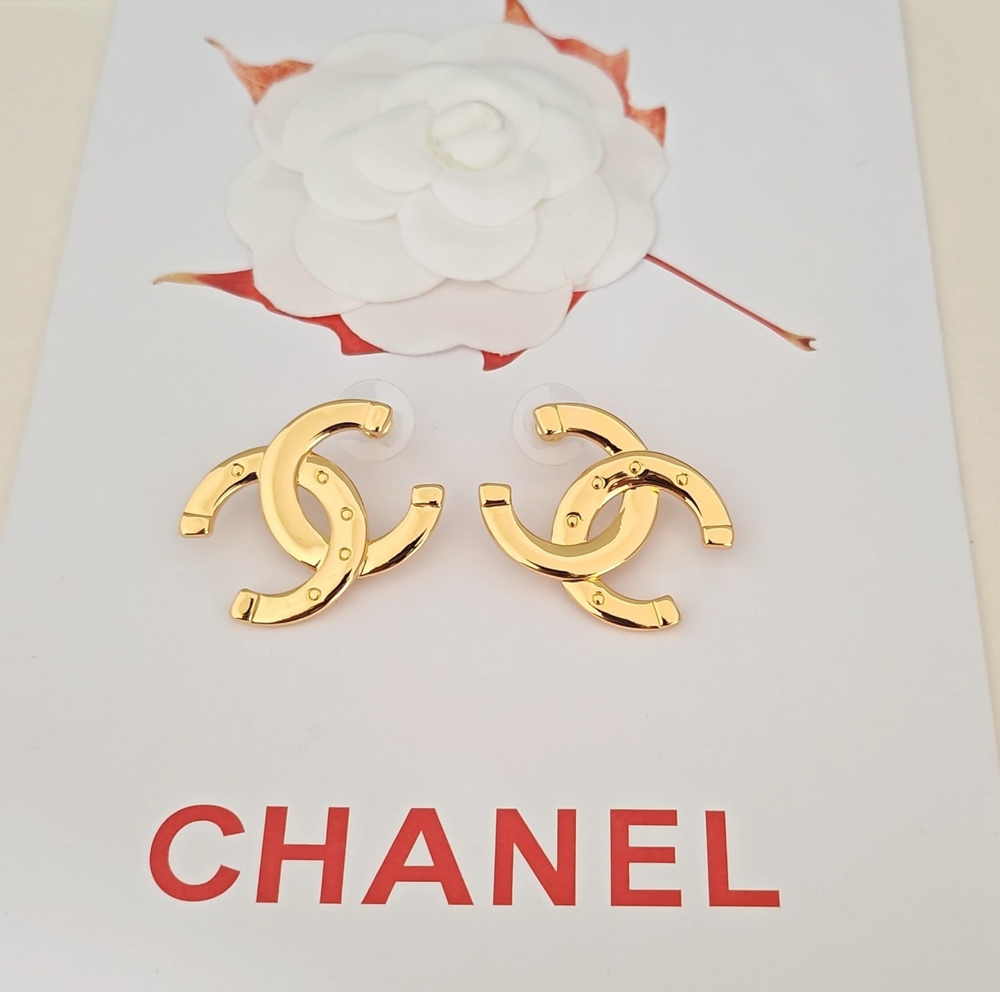 Signature Emblem Stud Earrings in Gold-Tone – Design 008 styled product view
