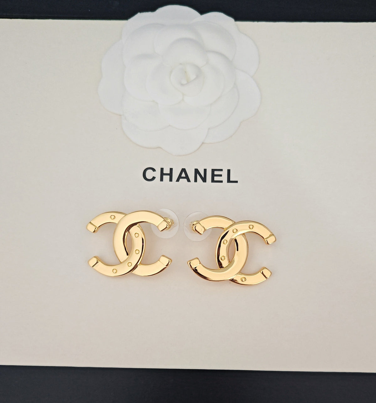 Signature Emblem Stud Earrings in Gold-Tone – Design 008 side detail