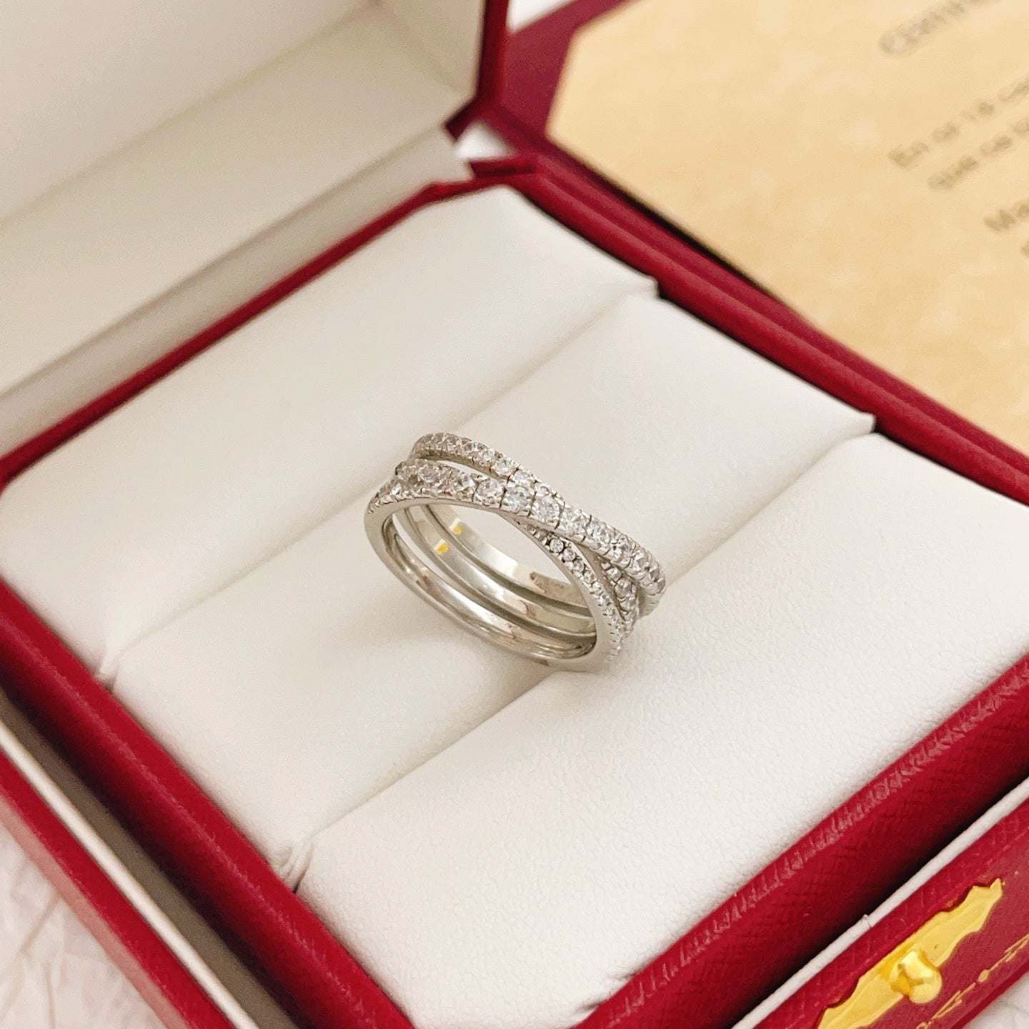 Triple-Ring Motif Statement Ring in Silver-Tone with Crystal-Style Accents side detail