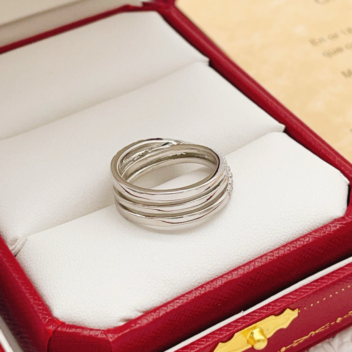 Triple-Ring Motif Statement Ring in Silver-Tone with Crystal-Style Accents styled view