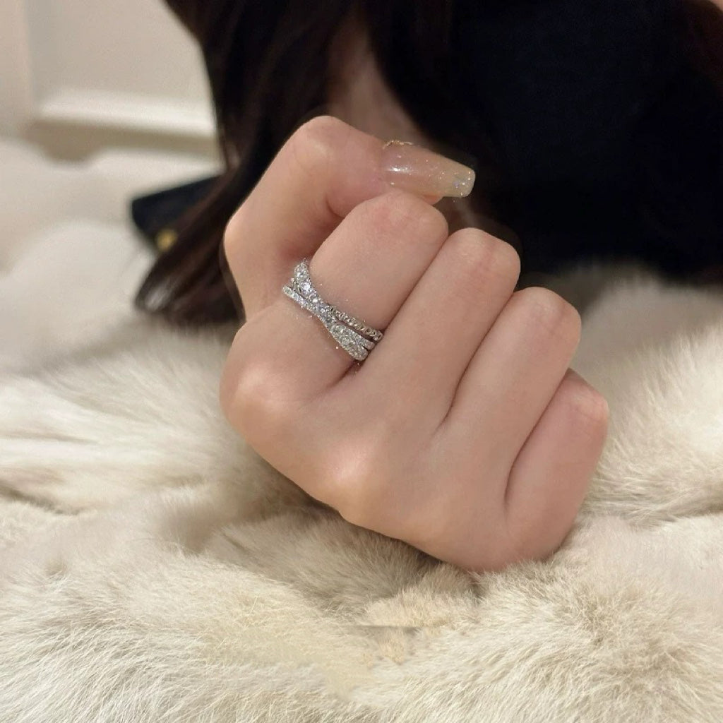 Triple-Ring Motif Statement Ring in Silver-Tone with Crystal-Style Accents side detail