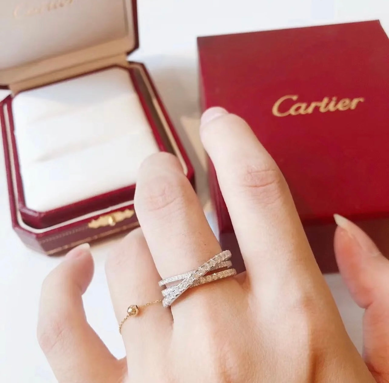 Triple-Ring Motif Statement Ring in Silver-Tone with Crystal-Style Accents main product view
