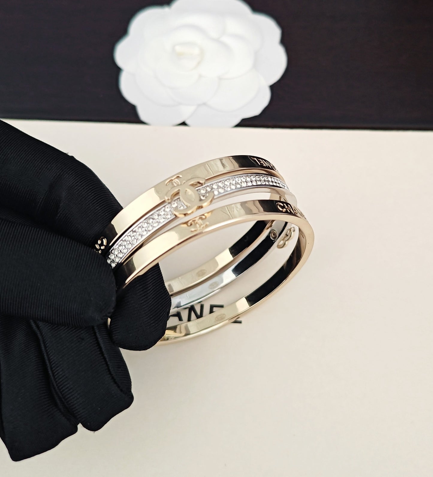 Signature Emblem Bangle in Gold-Tone – Design 002 close-up detail
