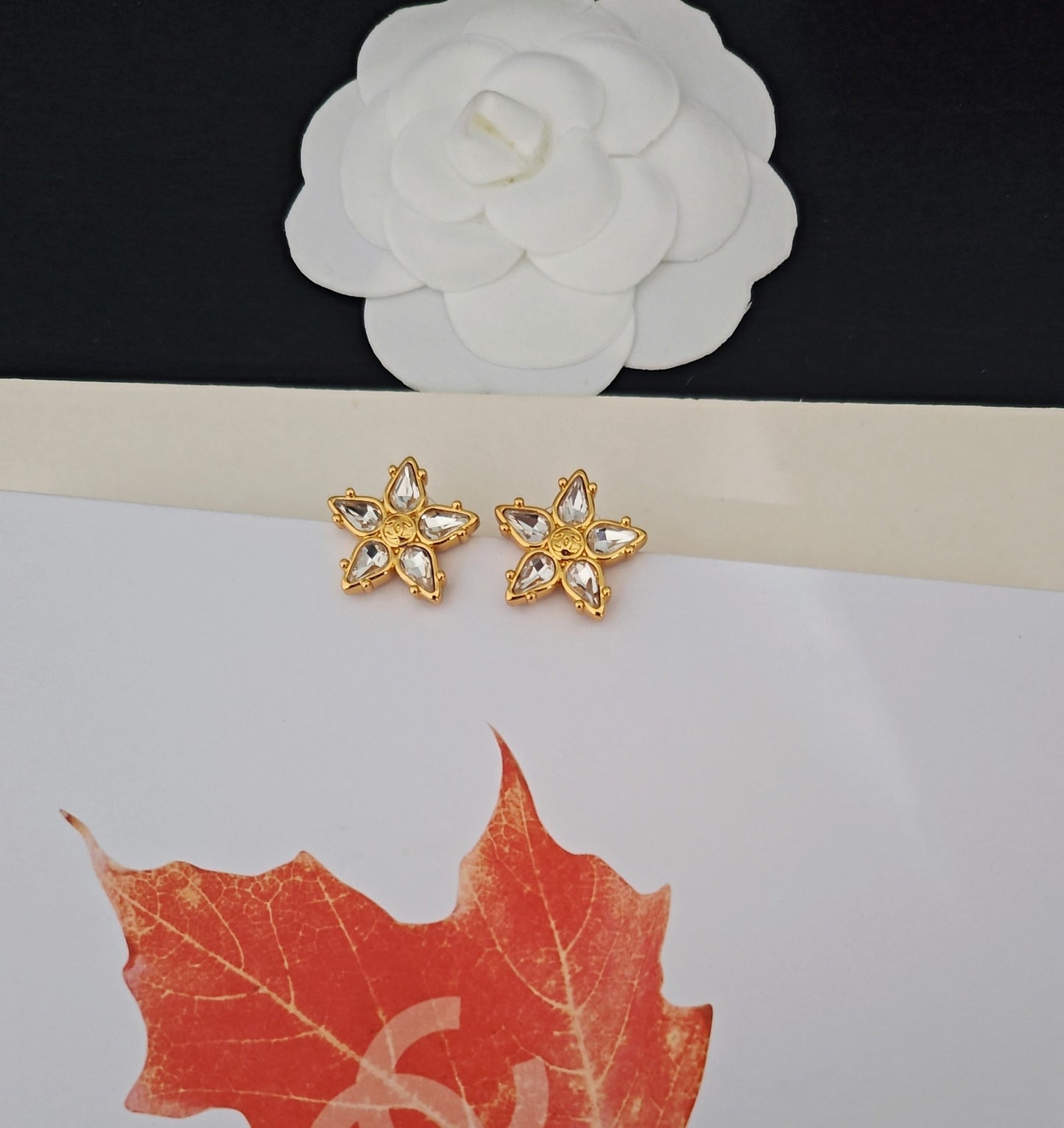 Signature Emblem Crystal-Accent Stud Earrings – Design 003 close-up detail