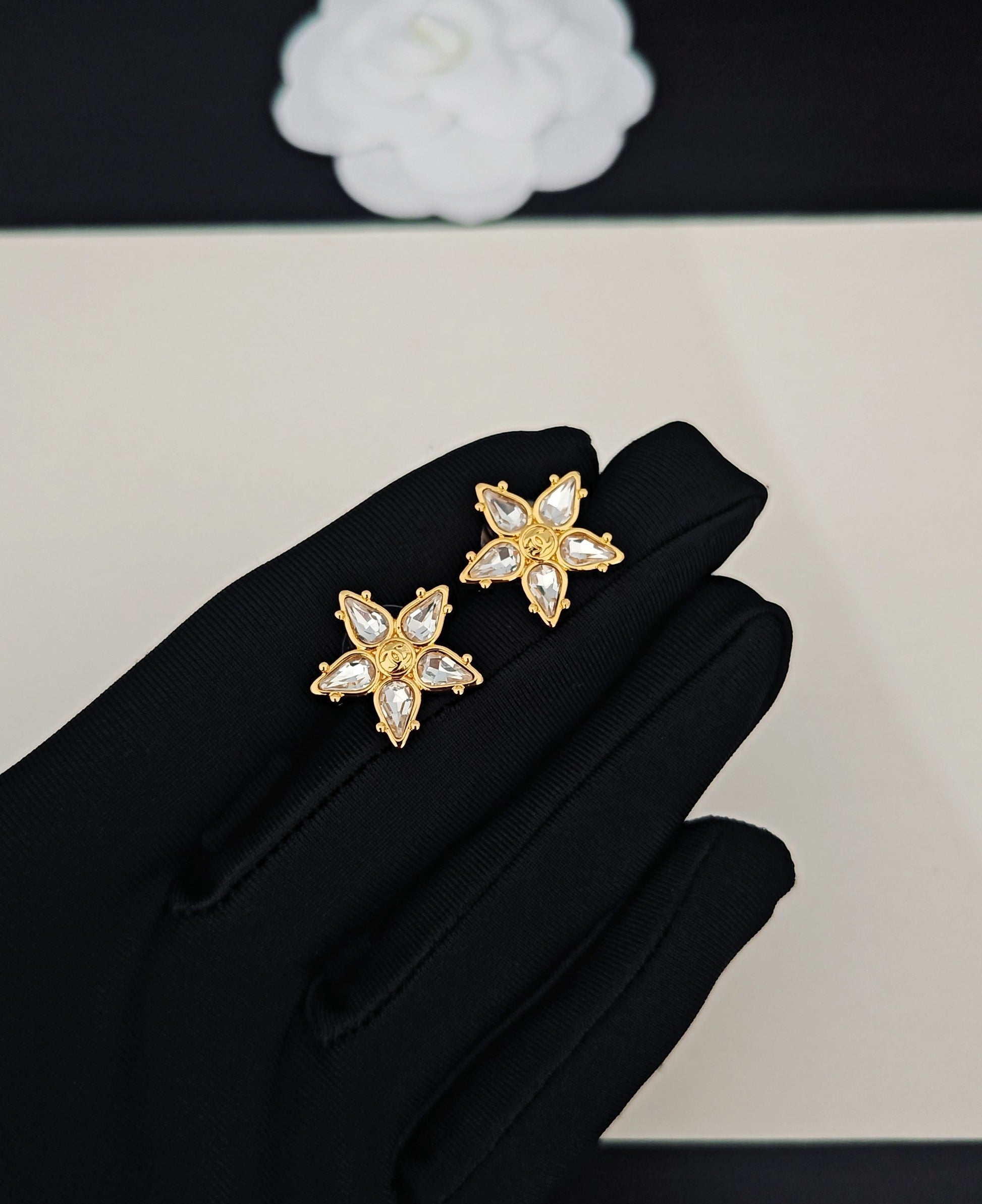 Signature Emblem Crystal-Accent Stud Earrings – Design 003 detail view