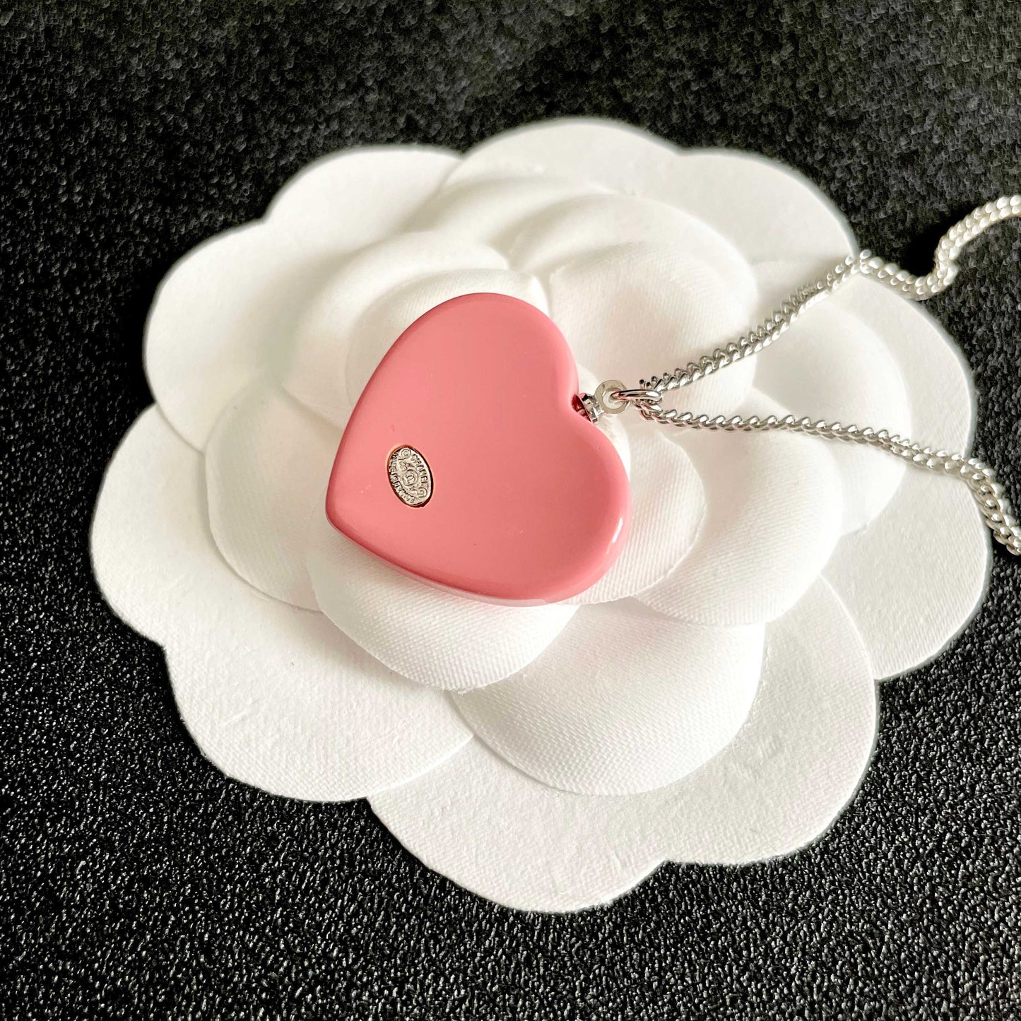 Double-C Emblem Pendant Necklace in Polished Metal-Tone – Heart Detail front product view