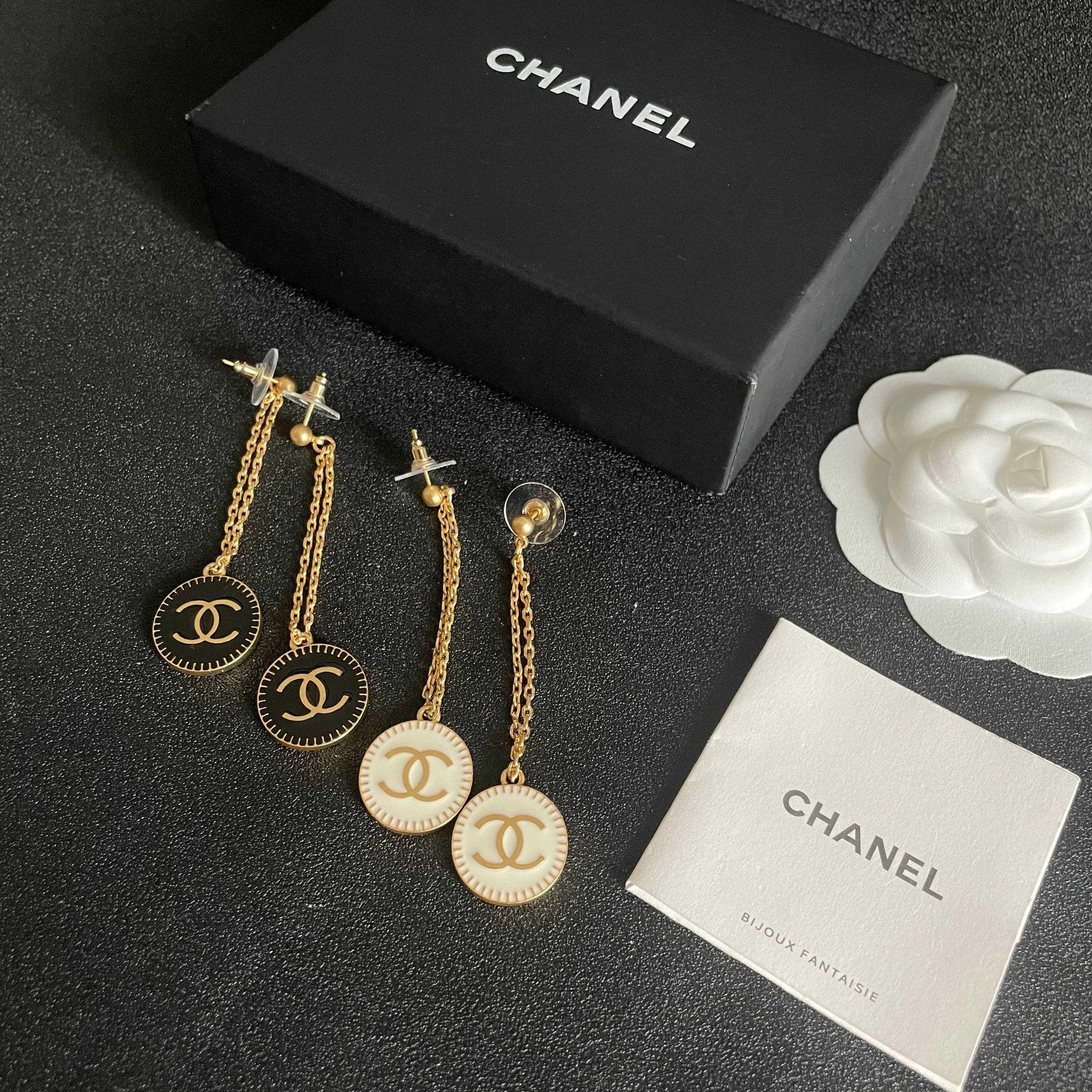 Double-C Emblem Statement Earrings in Polished Metal-Tone – Design 008 side detail