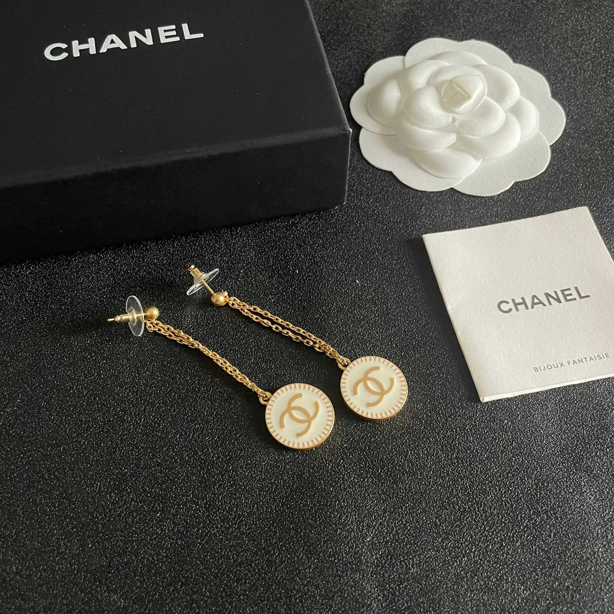 Double-C Emblem Statement Earrings in Polished Metal-Tone – Design 009 close-up detail