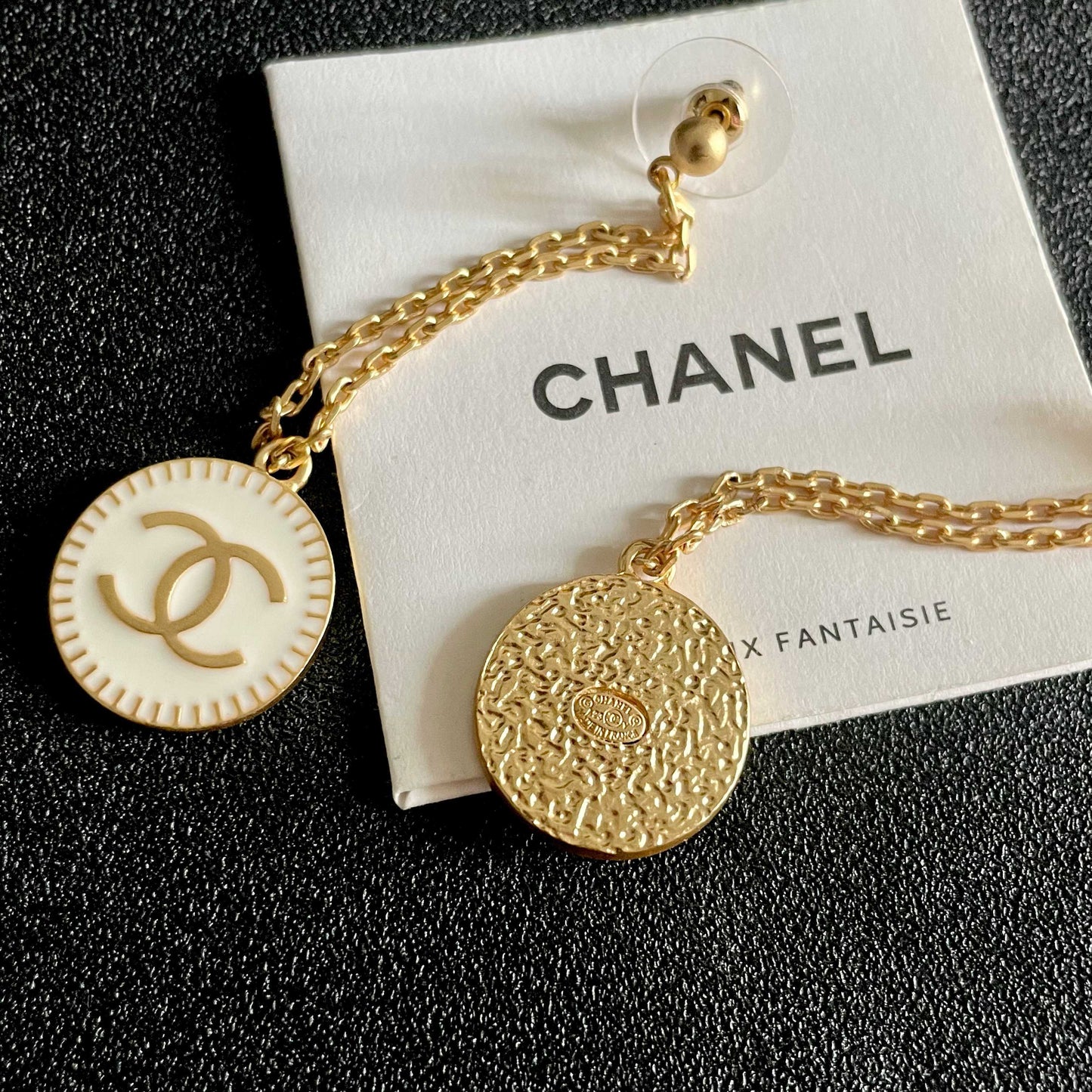 Double-C Emblem Statement Earrings in Polished Metal-Tone – Design 009 styled product view