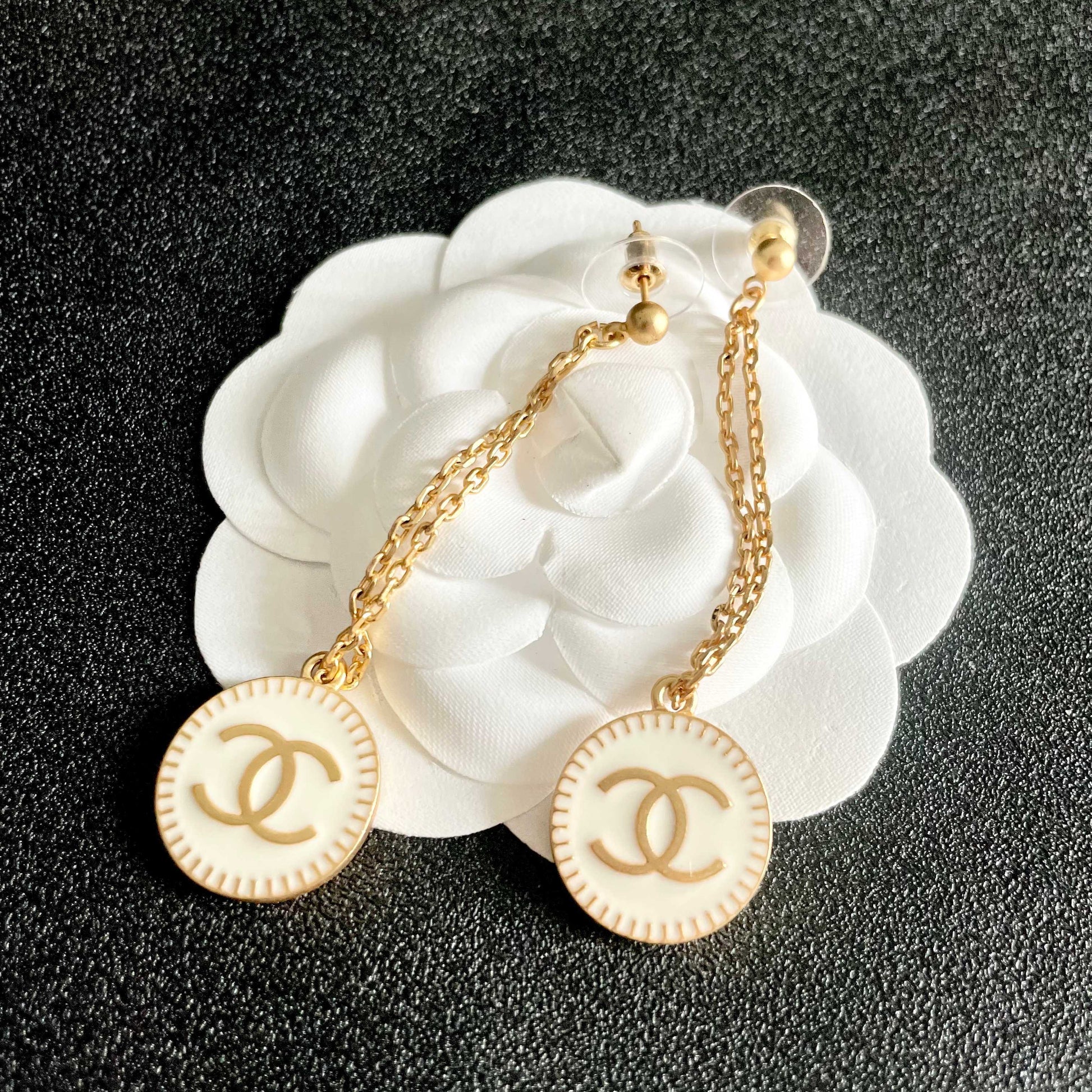 Double-C Emblem Statement Earrings in Polished Metal-Tone – Design 009 main product view