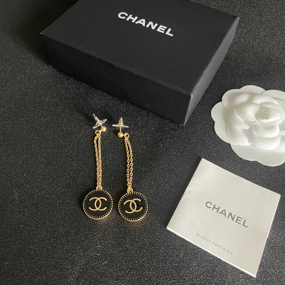 Double-C Emblem Statement Earrings in Polished Metal-Tone – Design 008 close-up detail