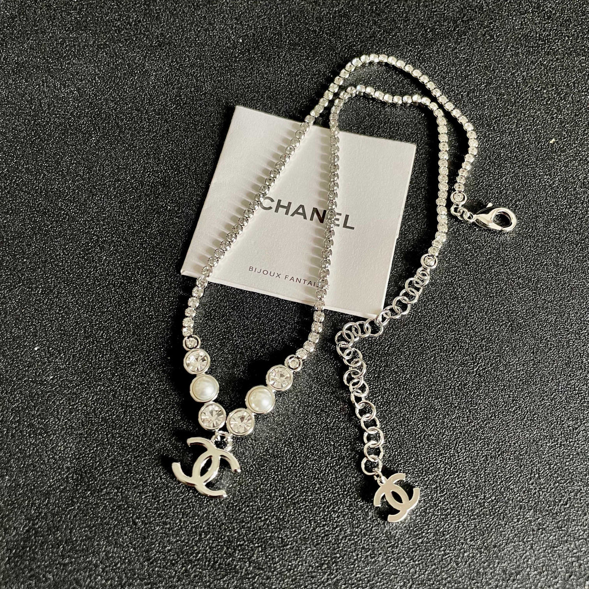 Double-C Emblem Pearl-Detail Pendant Necklace – Pearl Detail – Design 018 detail view
