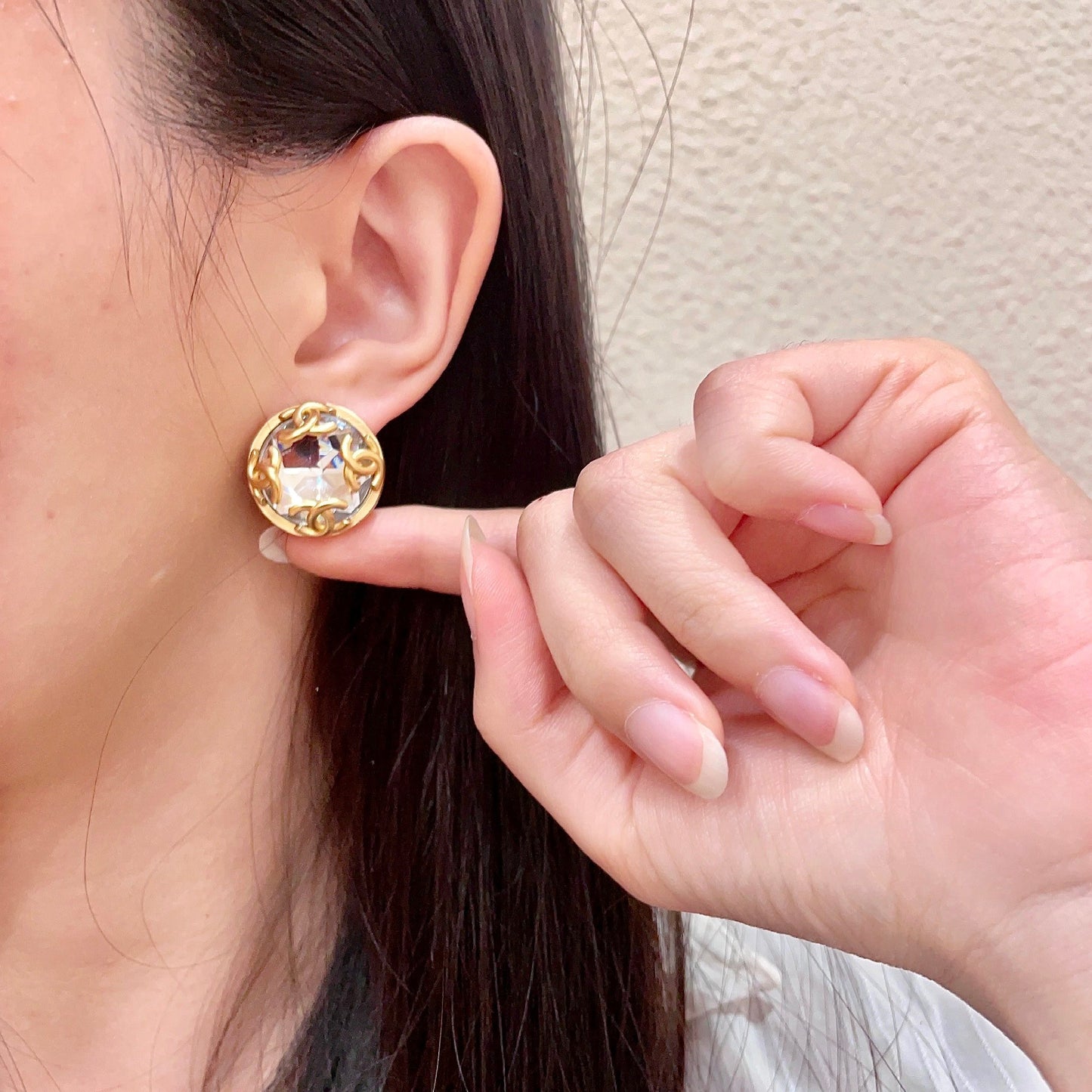 Double-C Emblem Stud Earrings in Polished Metal-Tone – Design 104 front product view