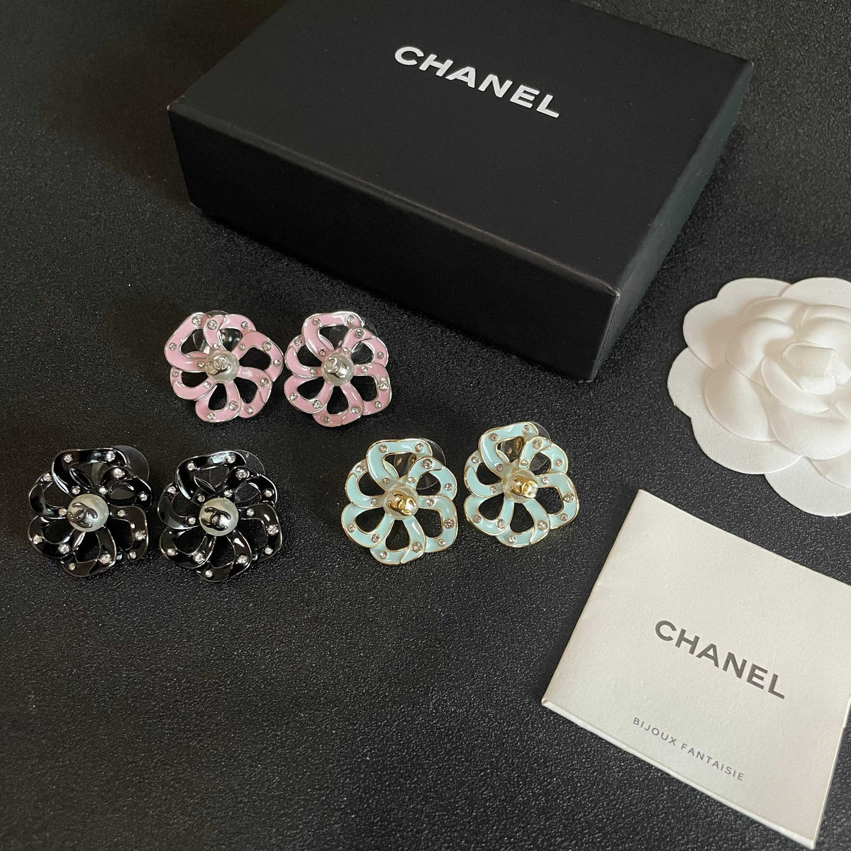 Camellia Stud Earrings in Polished Metal-Tone – Camellia Detail – Design 003 side detail