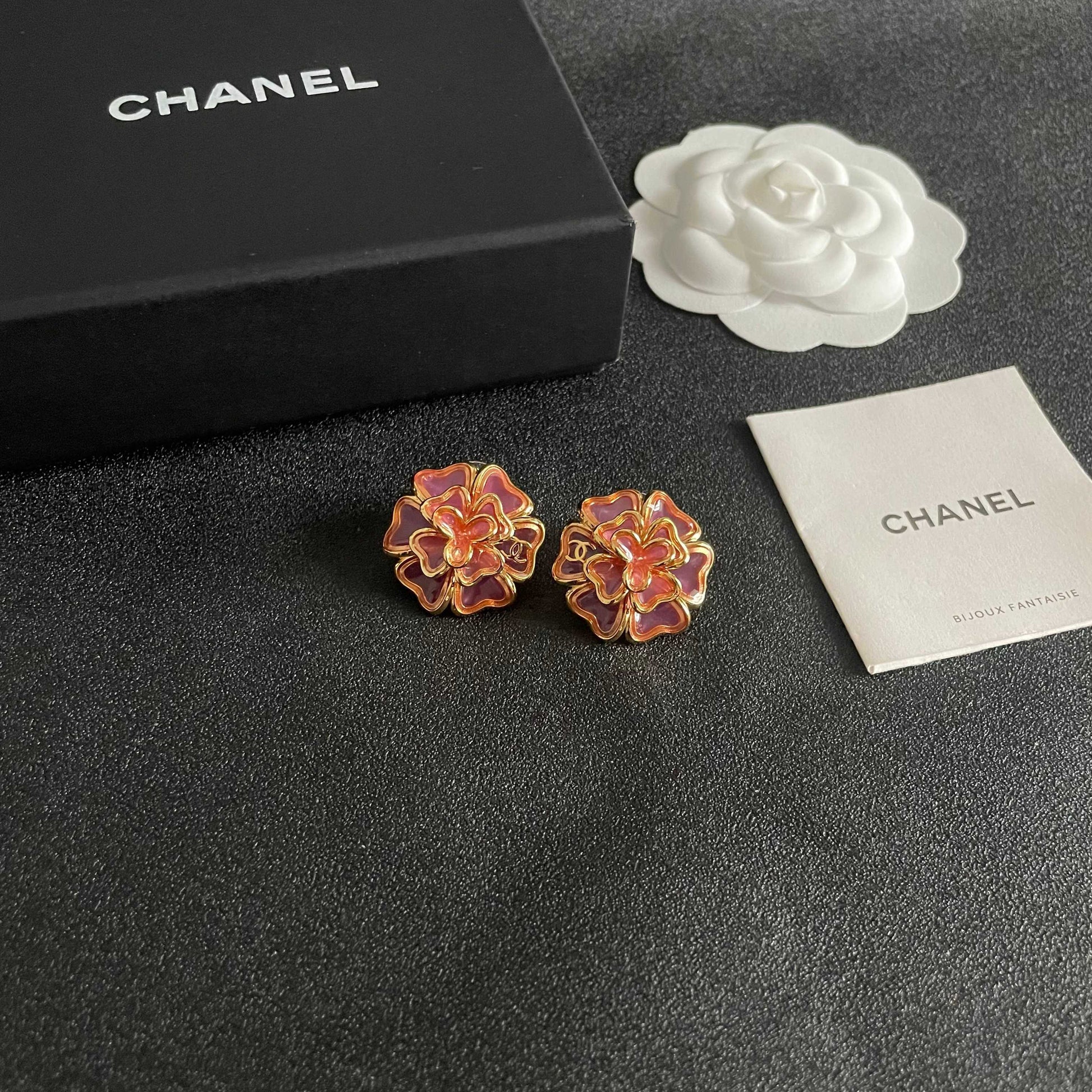 Camellia Stud Earrings in Polished Metal-Tone – Camellia Detail – Design 024 styled product view