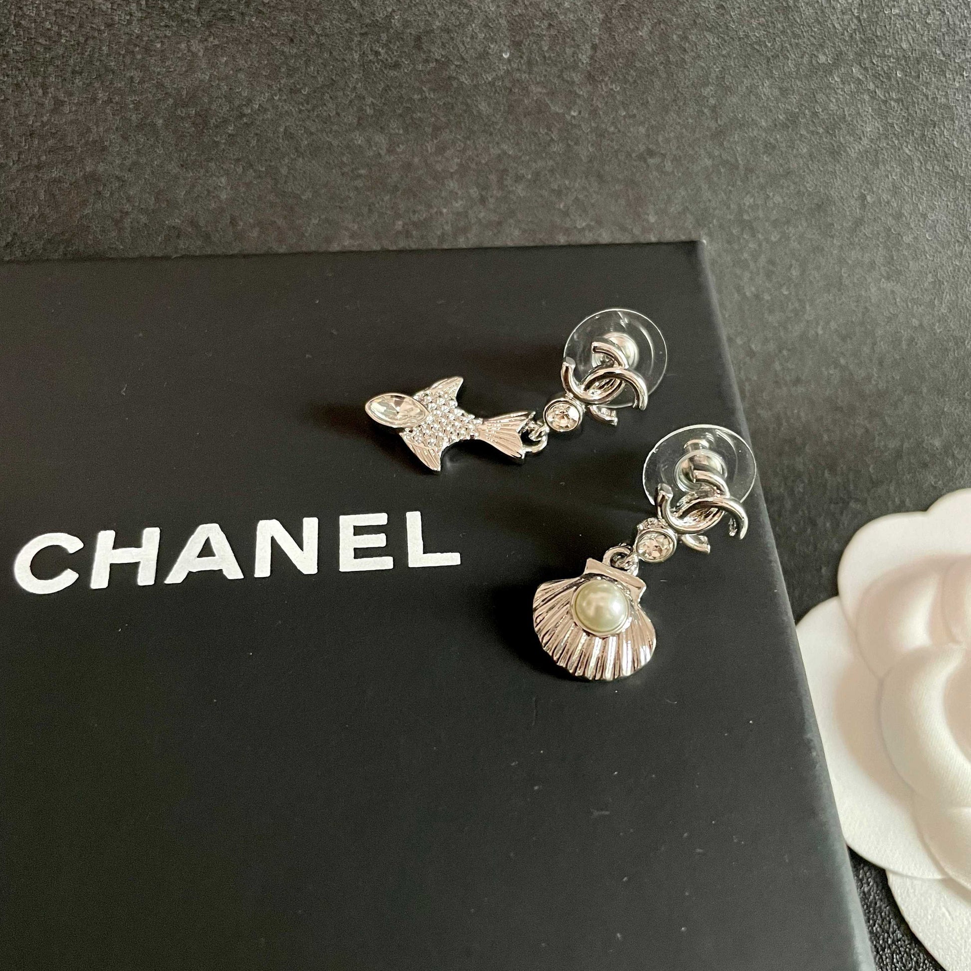 Double-C Emblem Statement Earrings in Polished Metal-Tone – Design 022 detail view