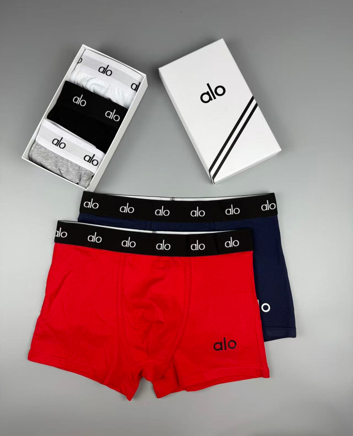 Alo Cotton Visible Colour, Waistband And Emblem Details Men's Boxer Briefs - 3-Piece Box