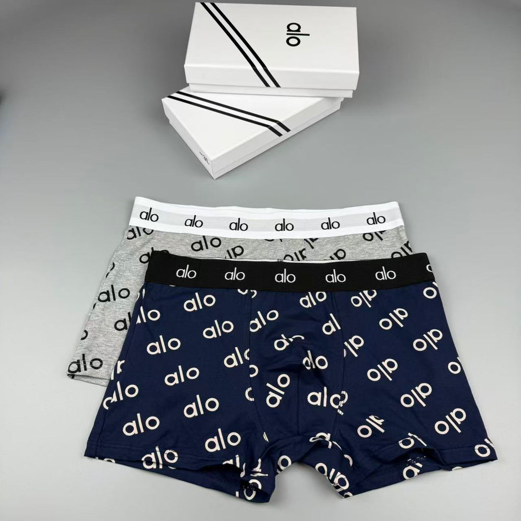 Alo Cotton All-Over Logo Pattern Men's Boxer Briefs - 3-Piece Box
