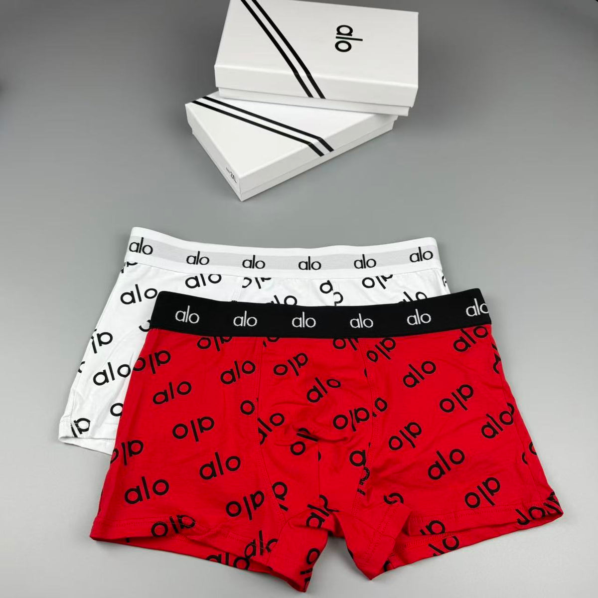 Alo Cotton All-Over Logo Pattern Men's Boxer Briefs - 3-Piece Box