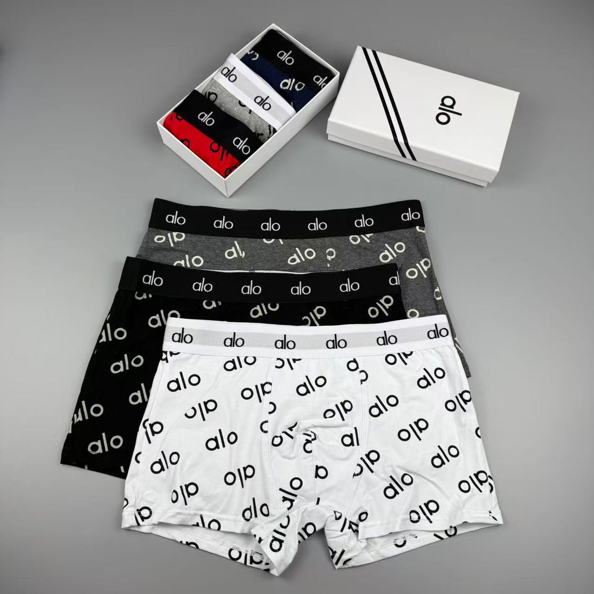 Alo Cotton All-Over Logo Pattern Men's Boxer Briefs - 3-Piece Box