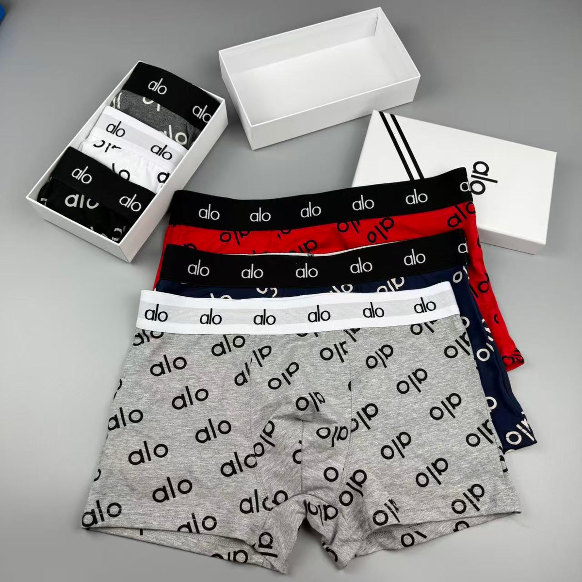 Alo All-Over Monogram-Style Patterns Men's Boxer Briefs - 3-Piece Box