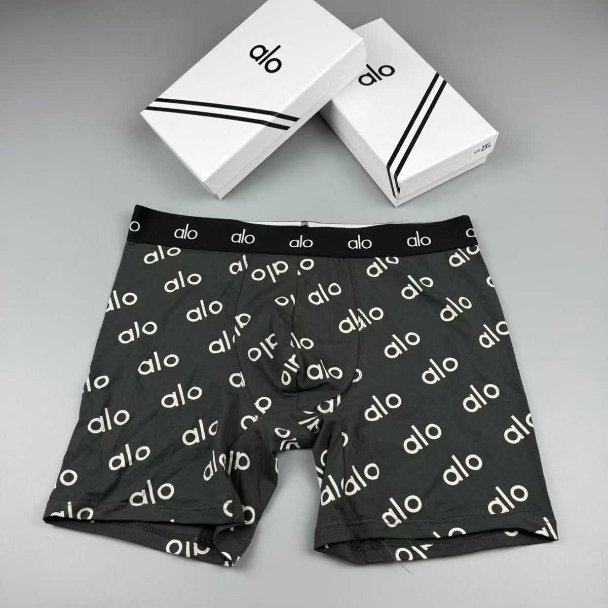 Alo Cotton All-Over Logo Pattern Men's Boxer Briefs - 3-Piece Box