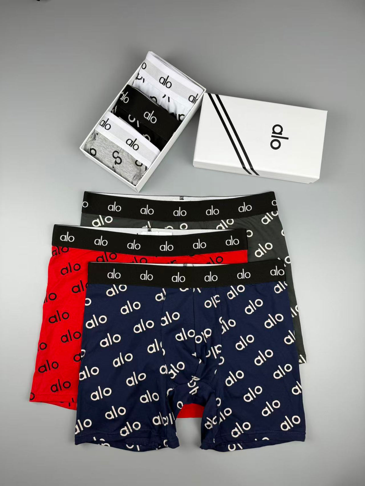 Alo Cotton All-Over Logo Pattern Men's Boxer Briefs - 3-Piece Box