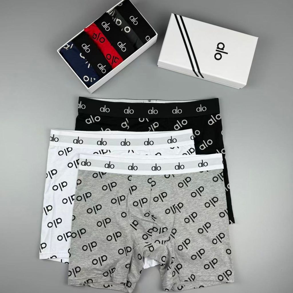 Alo Cotton All-Over Logo Pattern Men's Boxer Briefs - 3-Piece Box