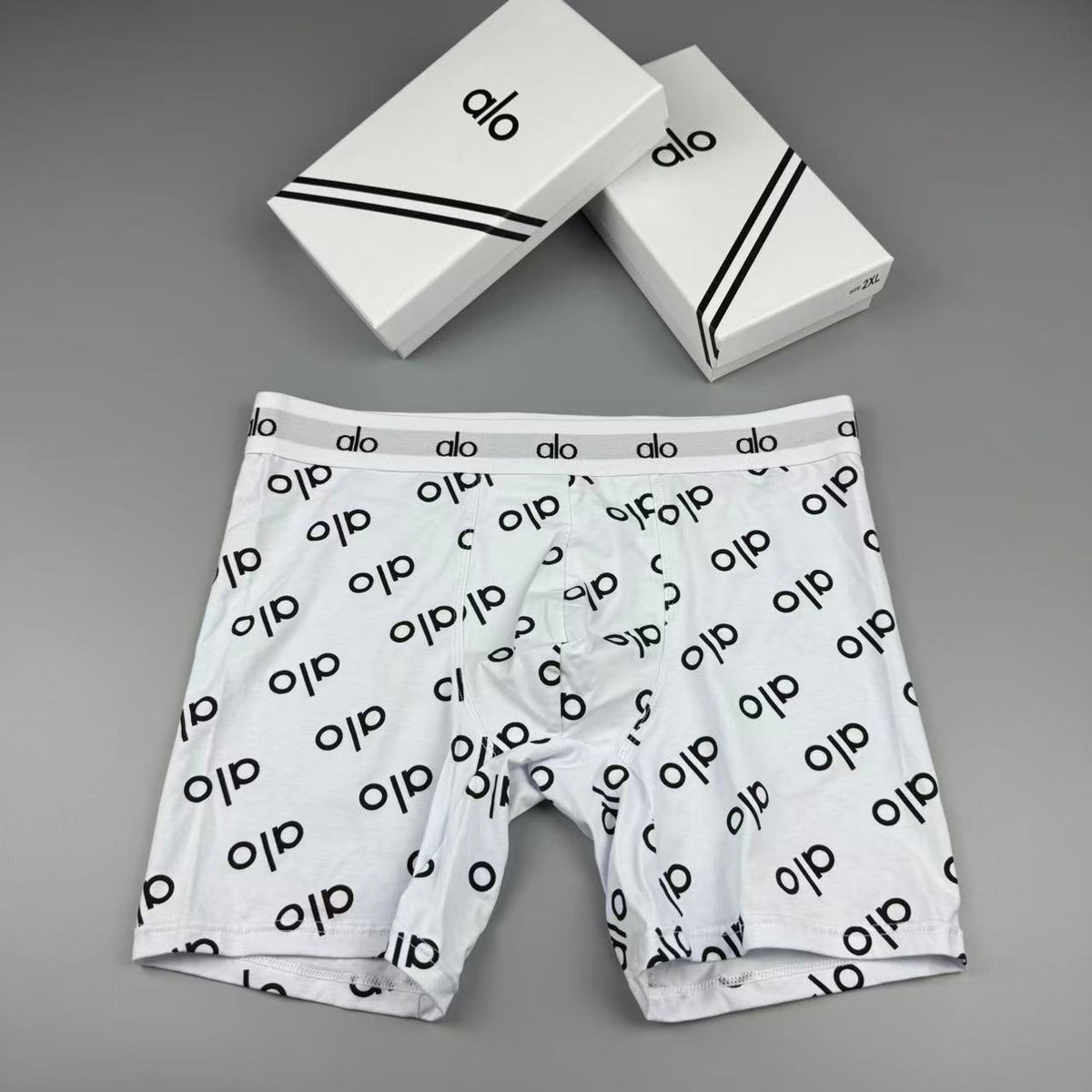Alo Cotton All-Over Logo Pattern Men's Boxer Briefs - 3-Piece Box